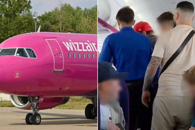 Imagini cu barbatul agresiv imobilizat la Wizz Air
