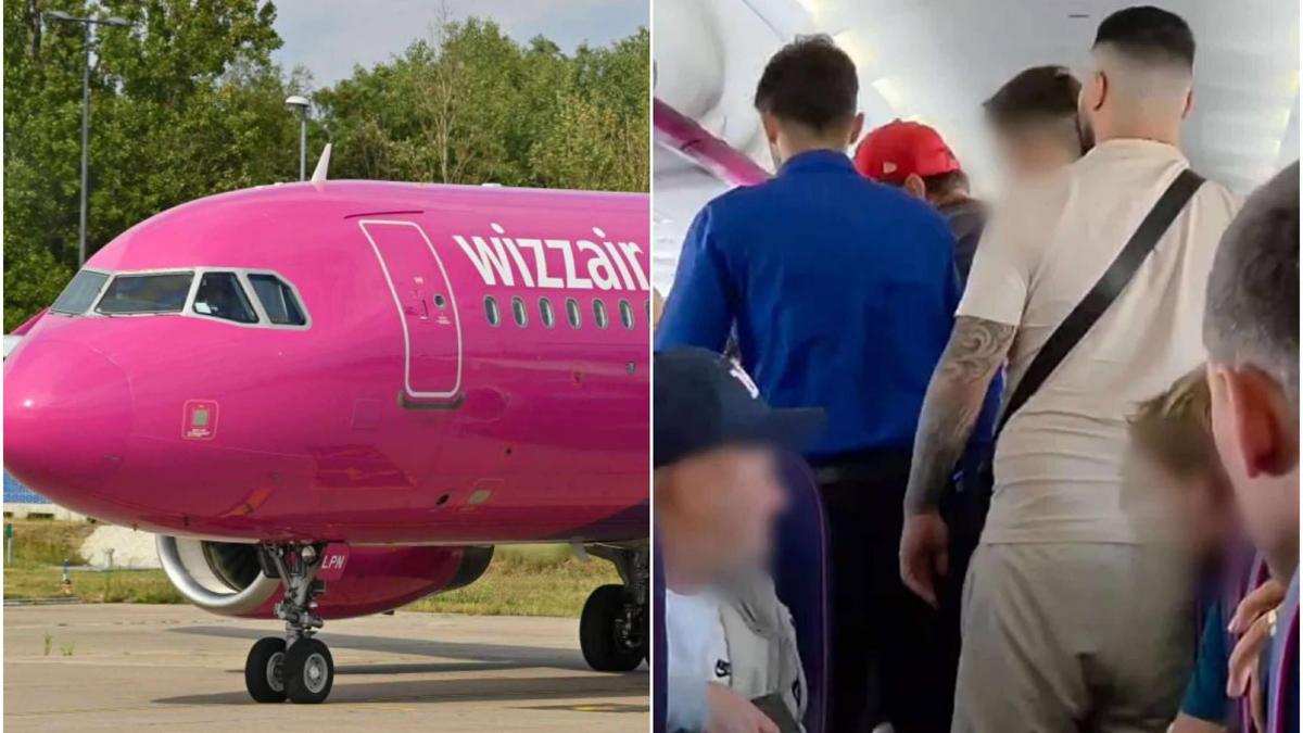Imagini cu barbatul agresiv imobilizat la Wizz Air