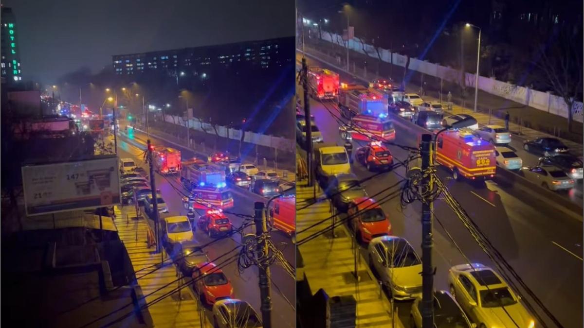 O masina incarcata cu zeci de butelii s a rasturnat in fata Spitalului Fundeni In zona se simte un miros de gaz