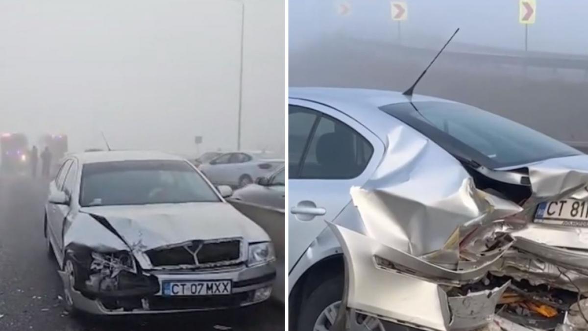 Accident in lant cu noua masini pe autostrada A4 din cauza fetii si a poleiului 13 persoane au fost