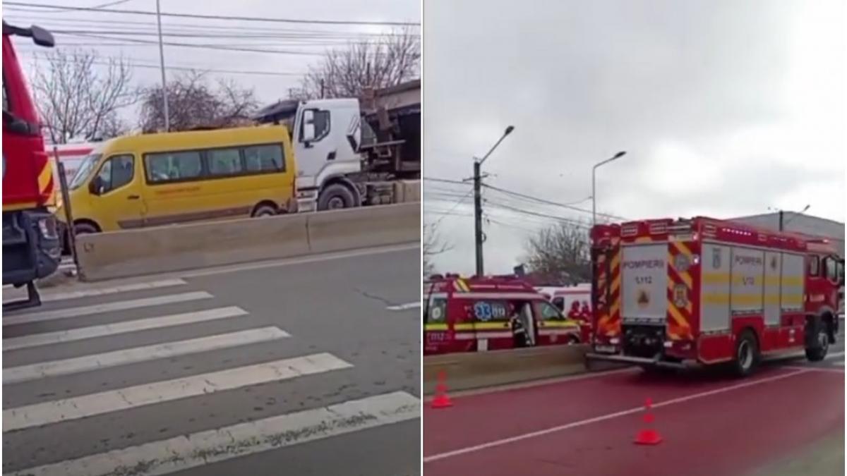 accident serios in dambovita intre un microbuz scolar si un tir patru copii au fost raniti s a activat
